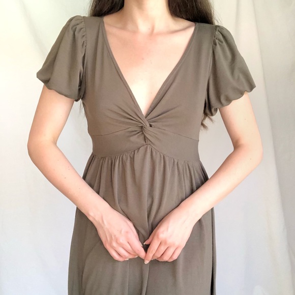 Vintage Moss Fairy Y2K Babydoll Dress Olive Green Bubble Hem Size S Goblin Midi - Picture 3 of 5